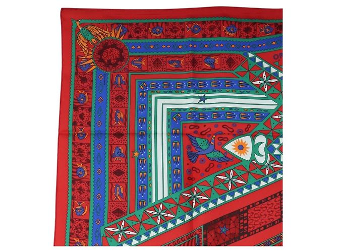 Hermès HERMES Carre 90 Scarf  ORS BLEUS D'AFRIQUE  Silk Red - vista 2