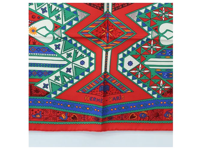 Hermès HERMES Carre 90 Scarf  ORS BLEUS D'AFRIQUE  Silk Red - vista 9