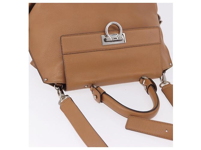 Salvatore Ferragamo Sofia Gancini Hand Bag Leather 2way Beige Silver - vista 7