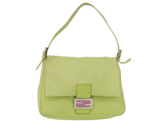 FENDI Mamma Baguette Shoulder Bag Leather Green Silver - vista 2