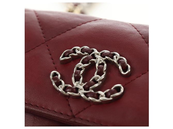 CHANEL Matelasse Shoulder Bag Calf Skin Silver Bordeaux CC - vista 17