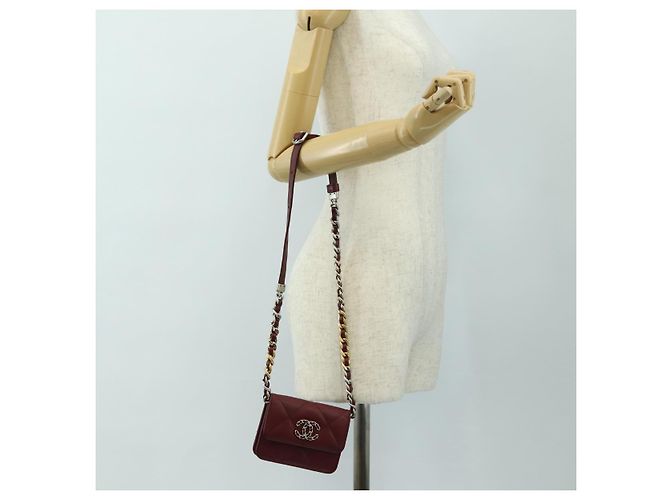 CHANEL Matelasse Shoulder Bag Calf Skin Silver Bordeaux CC - vista 24