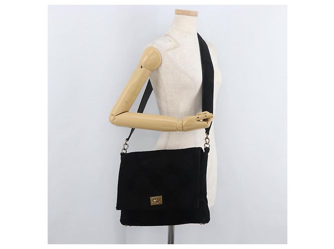 CHANEL Wild Stitch Chain Shoulder Bag Suede Black Gold CC - vista 27