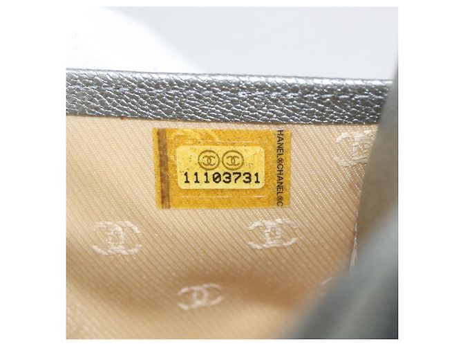 CHANEL Chain Wallet Shoulder Bag Leather Silver CC - vista 10