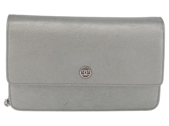 CHANEL Chain Wallet Shoulder Bag Leather Silver CC - vista 13