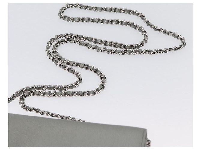 CHANEL Chain Wallet Shoulder Bag Leather Silver CC - vista 14