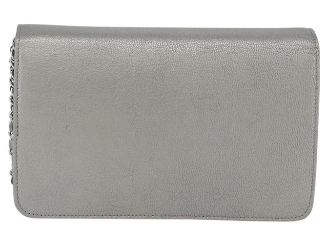 CHANEL Chain Wallet Shoulder Bag Leather Silver CC - vista 2