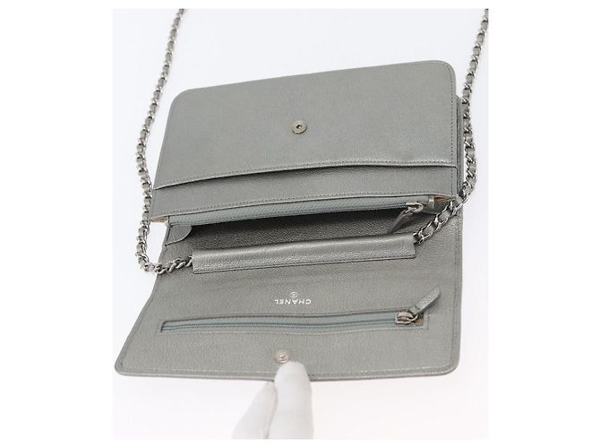 CHANEL Chain Wallet Shoulder Bag Leather Silver CC - vista 20