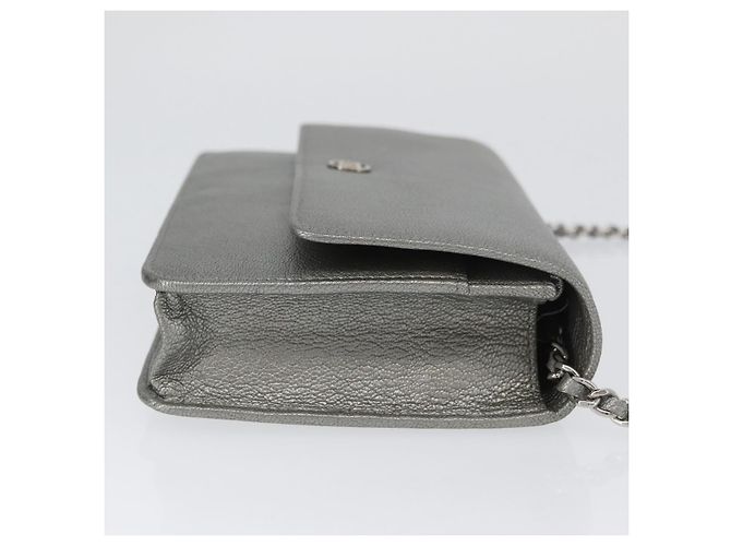 CHANEL Chain Wallet Shoulder Bag Leather Silver CC - vista 3