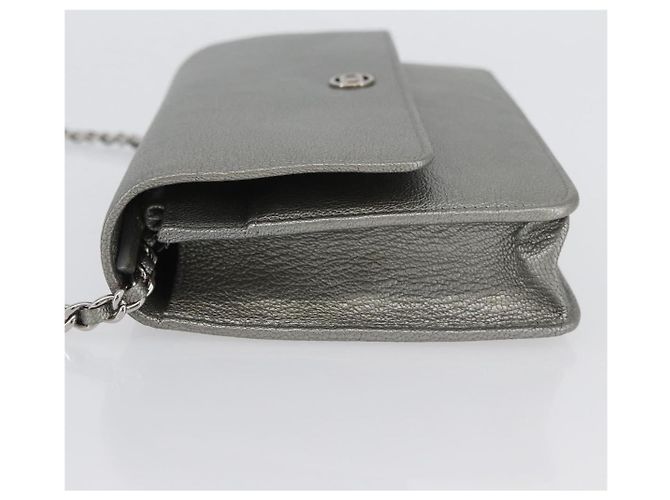 CHANEL Chain Wallet Shoulder Bag Leather Silver CC - vista 4