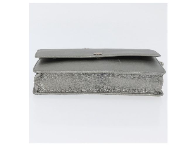 CHANEL Chain Wallet Shoulder Bag Leather Silver CC - vista 5