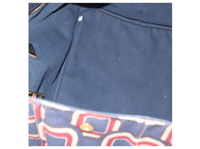 PRADA Canapa L Hand Bag Canvas Navy Gold - vista 10