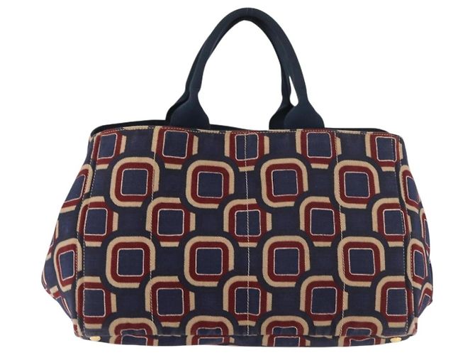 PRADA Canapa L Hand Bag Canvas Navy Gold - vista 13
