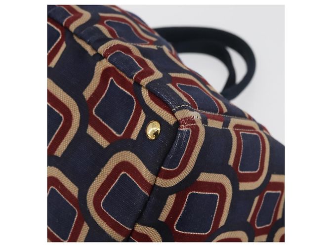 PRADA Canapa L Hand Bag Canvas Navy Gold - vista 14