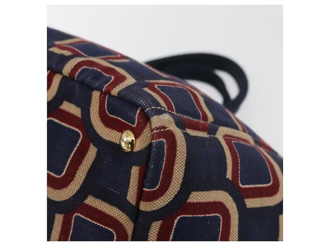 PRADA Canapa L Hand Bag Canvas Navy Gold - vista 16