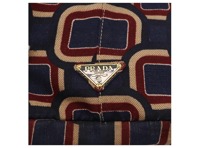 PRADA Canapa L Hand Bag Canvas Navy Gold - vista 17