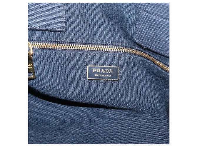 PRADA Canapa L Hand Bag Canvas Navy Gold - vista 18