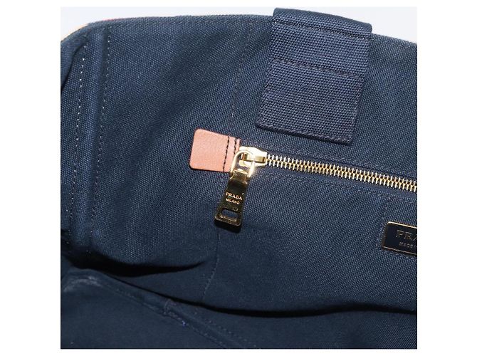 PRADA Canapa L Hand Bag Canvas Navy Gold - vista 21