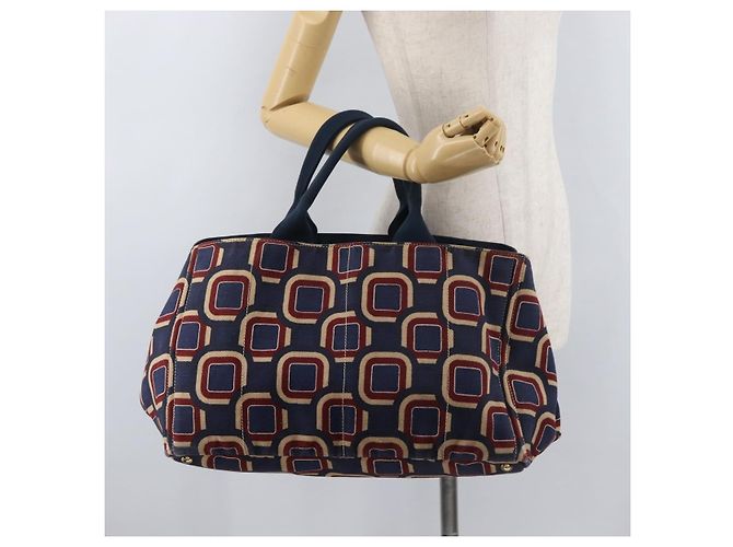 PRADA Canapa L Hand Bag Canvas Navy Gold - vista 24