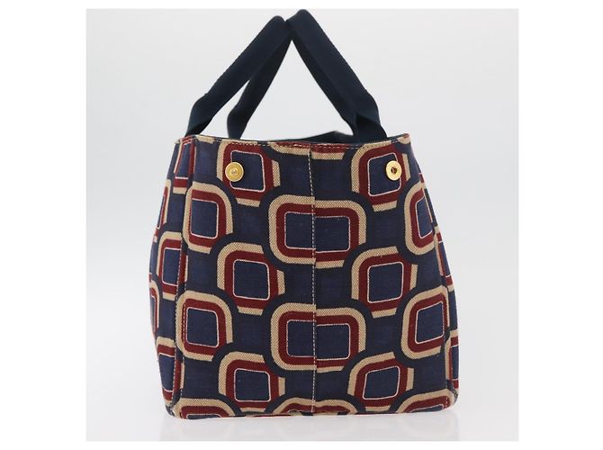 PRADA Canapa L Hand Bag Canvas Navy Gold - vista 4