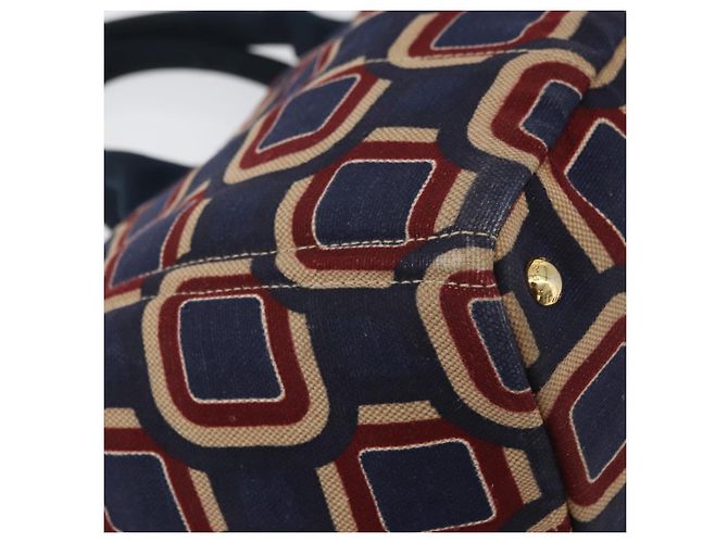 PRADA Canapa L Hand Bag Canvas Navy Gold - vista 9