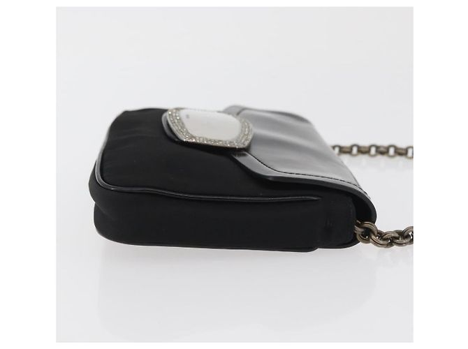 PRADA Chain Shoulder Bag Nylon Black Silver - vista 3
