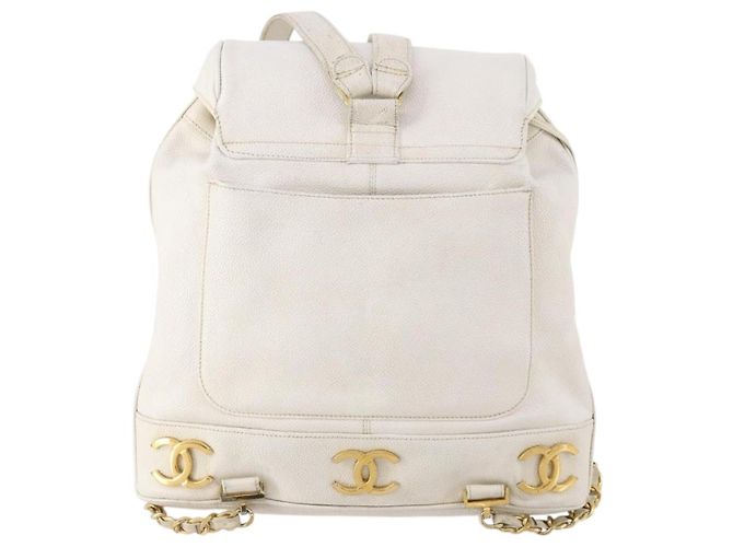 CHANEL Triple Coco Backpack Caviar Skin White Gold CC - vista 2