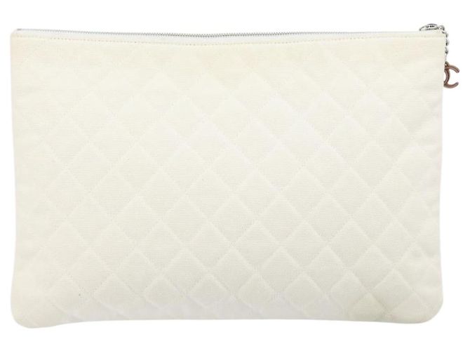 CHANEL Matelasse Clutch Bag Canvas White Silver CC - vista 2