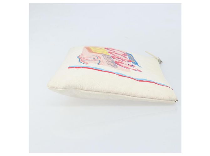 CHANEL Matelasse Clutch Bag Canvas White Silver CC - vista 3