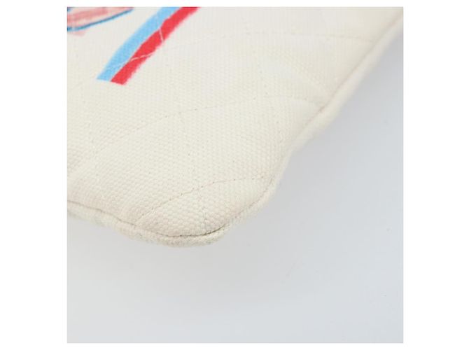 CHANEL Matelasse Clutch Bag Canvas White Silver CC - vista 7