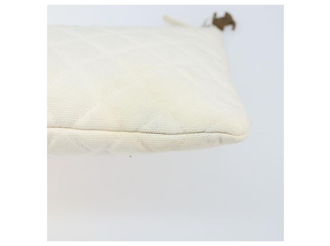 CHANEL Matelasse Clutch Bag Canvas White Silver CC - vista 8