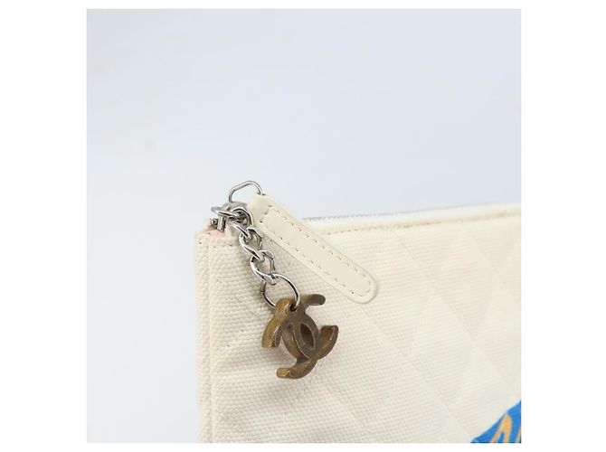 CHANEL Matelasse Clutch Bag Canvas White Silver CC - vista 9