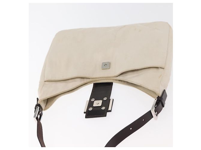 FENDI Mamma Baguette Shoulder Bag Canvas White Silver - vista 19