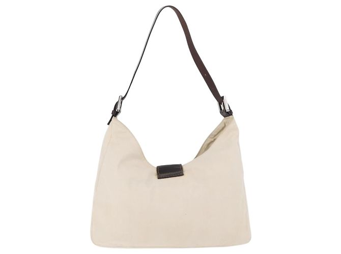 FENDI Mamma Baguette Shoulder Bag Canvas White Silver - vista 2