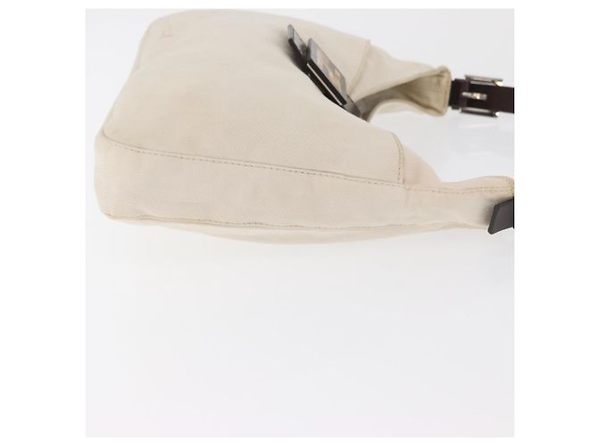 FENDI Mamma Baguette Shoulder Bag Canvas White Silver - vista 3
