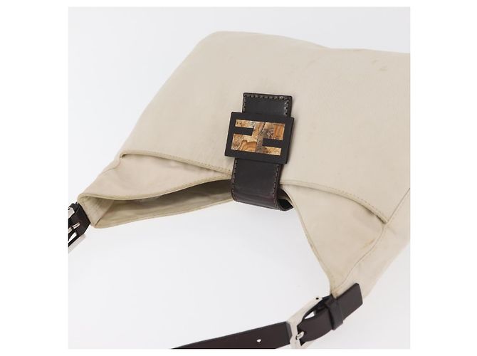 FENDI Mamma Baguette Shoulder Bag Canvas White Silver - vista 6