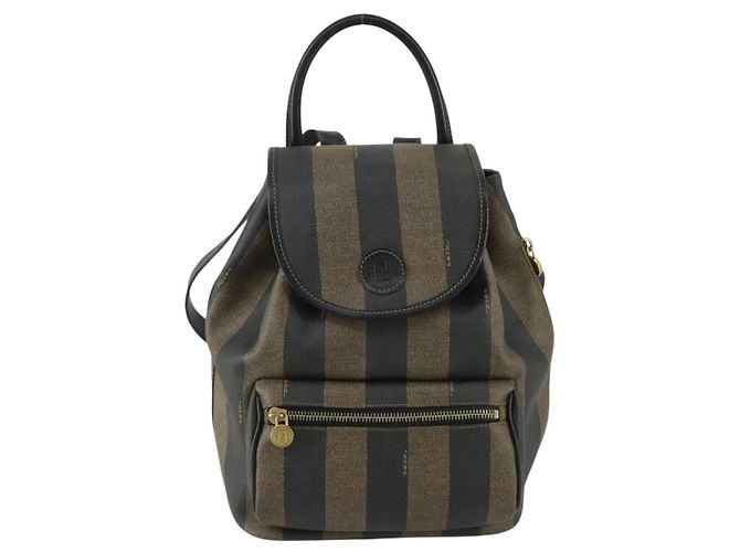 FENDI Pecan Canvas Backpack PVC Brown Black gold - vista 13