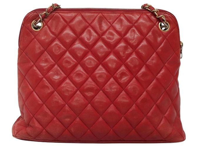 CHANEL Matelasse Chain Shoulder Bag Lamb Skin Red Gold CC - vista 13