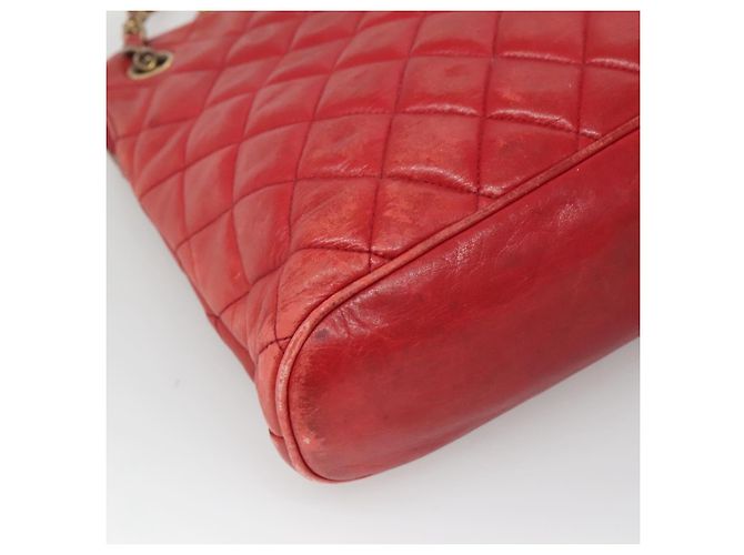 CHANEL Matelasse Chain Shoulder Bag Lamb Skin Red Gold CC - vista 16