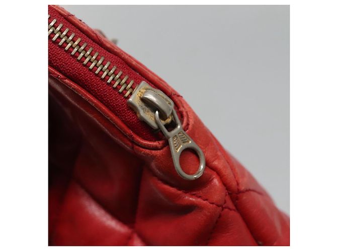 CHANEL Matelasse Chain Shoulder Bag Lamb Skin Red Gold CC - vista 17