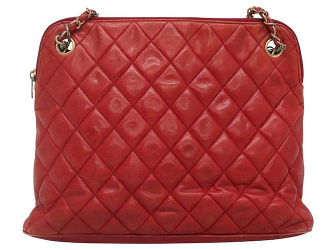 CHANEL Matelasse Chain Shoulder Bag Lamb Skin Red Gold CC - vista 2