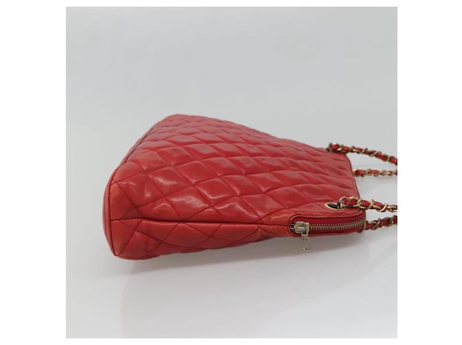 CHANEL Matelasse Chain Shoulder Bag Lamb Skin Red Gold CC - vista 3