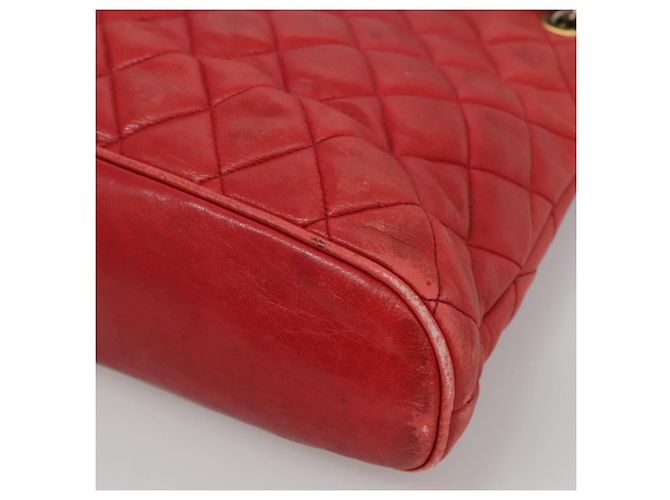 CHANEL Matelasse Chain Shoulder Bag Lamb Skin Red Gold CC - vista 9