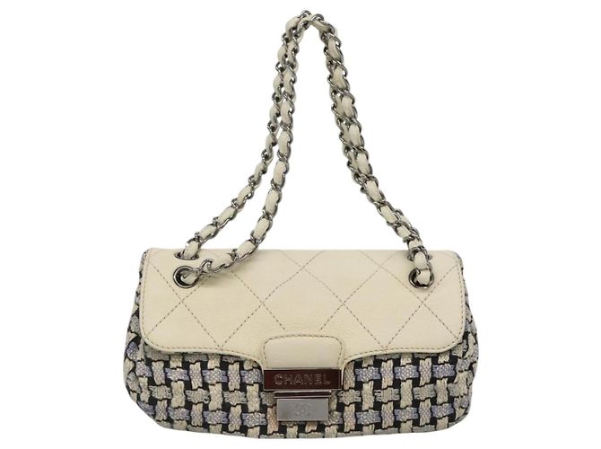 CHANEL Bolso de hombro con cadena de tweed azul CC - vista 13