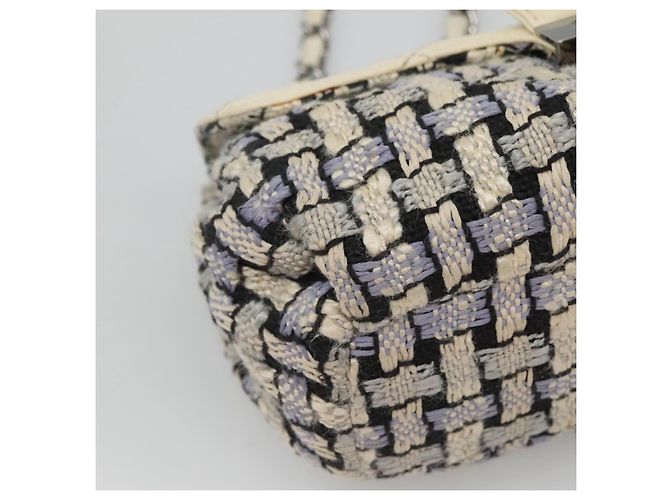 CHANEL Bolso de hombro con cadena de tweed azul CC - vista 14