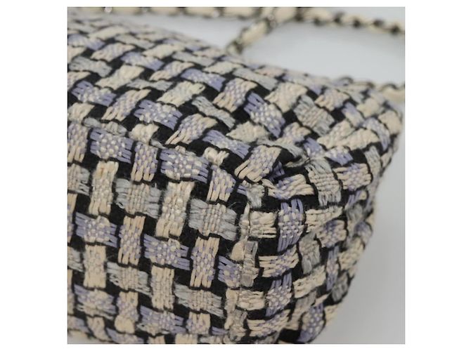 CHANEL Bolso de hombro con cadena de tweed azul CC - vista 15