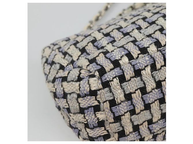 CHANEL Bolso de hombro con cadena de tweed azul CC - vista 16