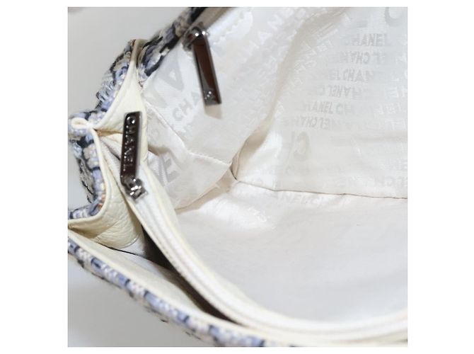 CHANEL Bolso de hombro con cadena de tweed azul CC - vista 19