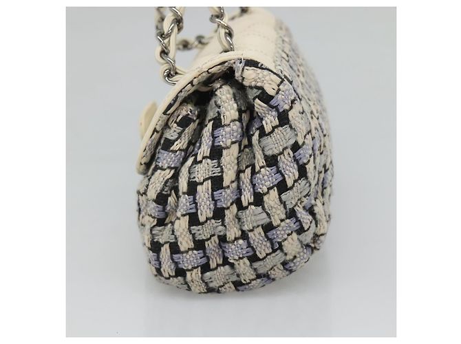 CHANEL Bolso de hombro con cadena de tweed azul CC - vista 4