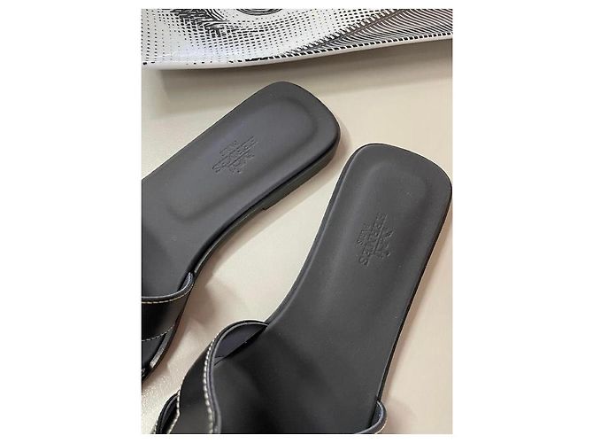 Hermès Oran Sandali Pelle Nera Nero - vista 3